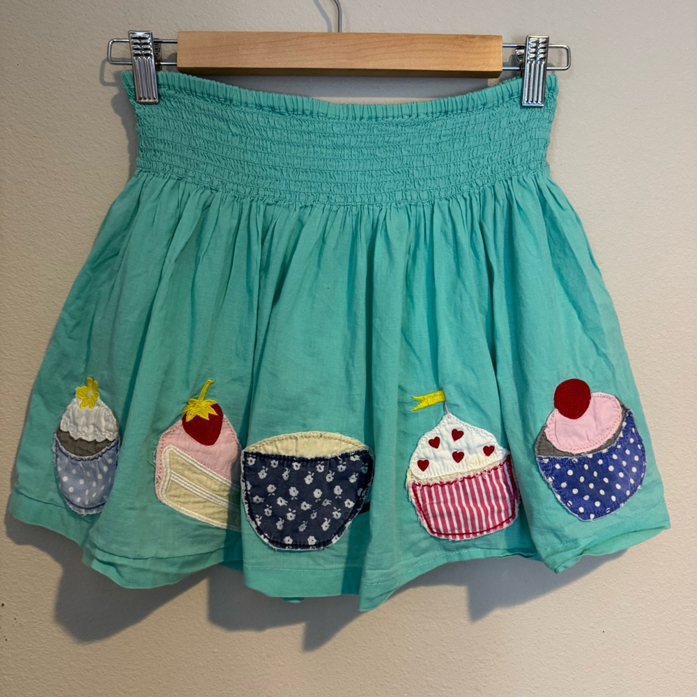 Mini Boden Teal Skirt with Cupcake Appliqué
